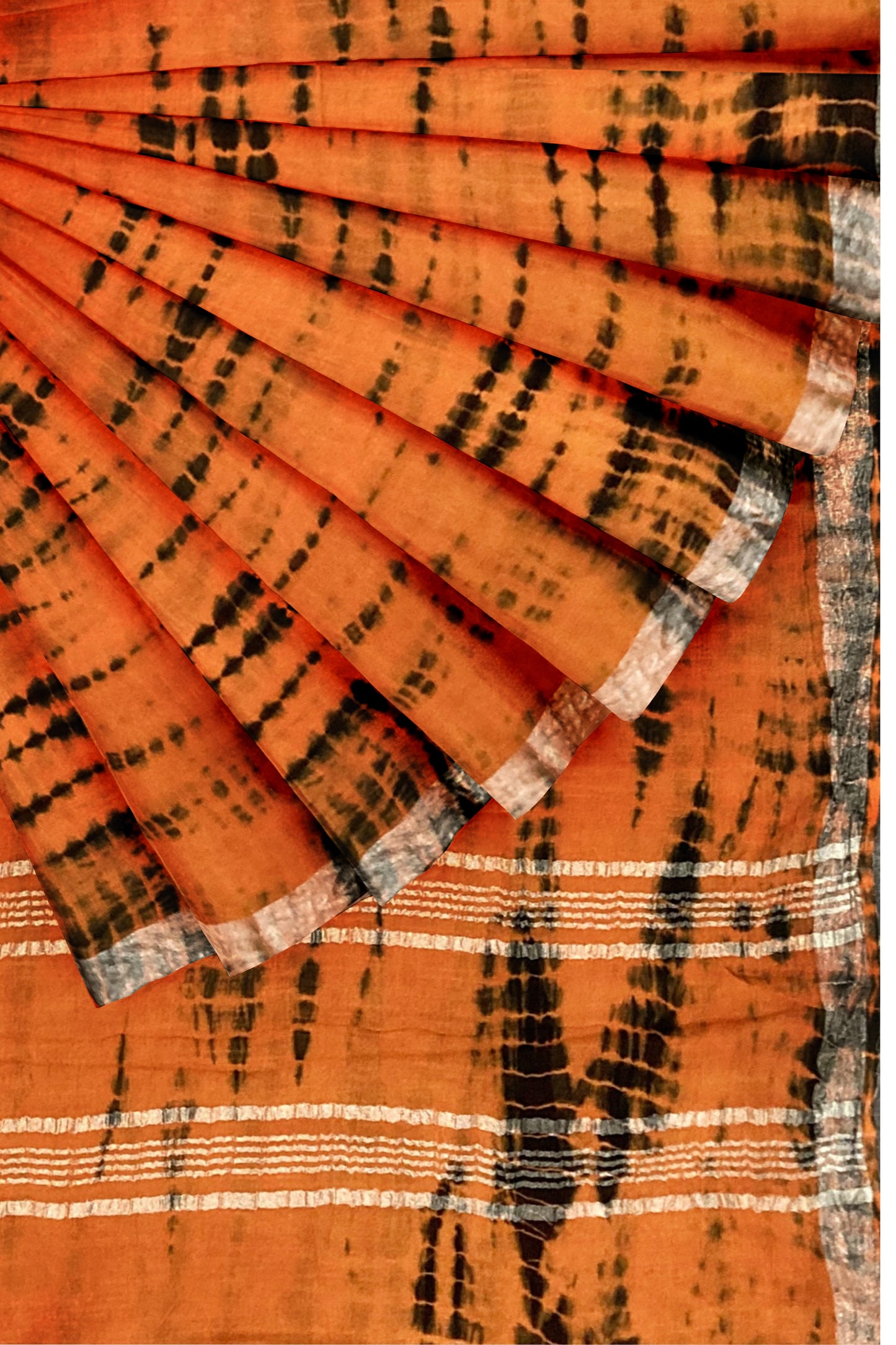 Southloom Linen Orange and Black Designer Saree