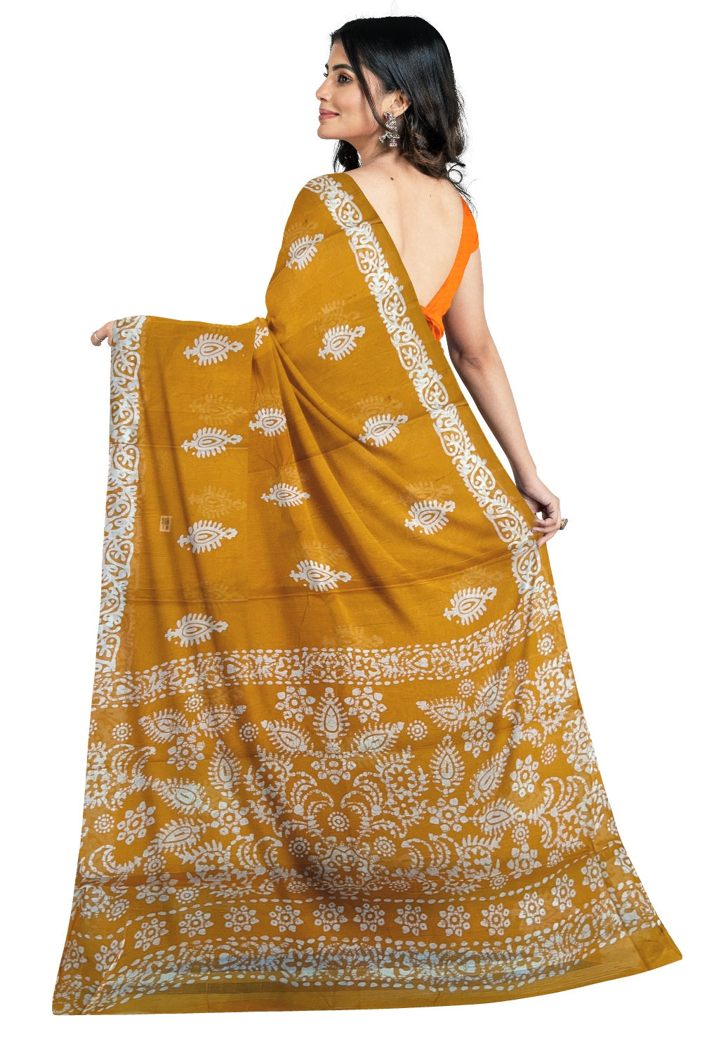 Southloom Orange Cotton Saree with Printed Design