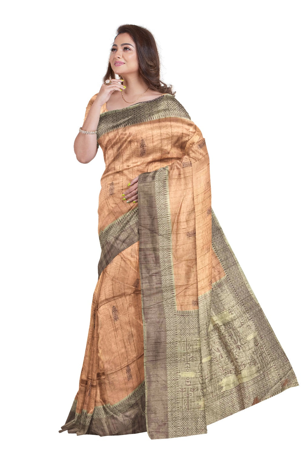 Southloom Sandal Semi Tussar Designer Saree with Light Brown Border