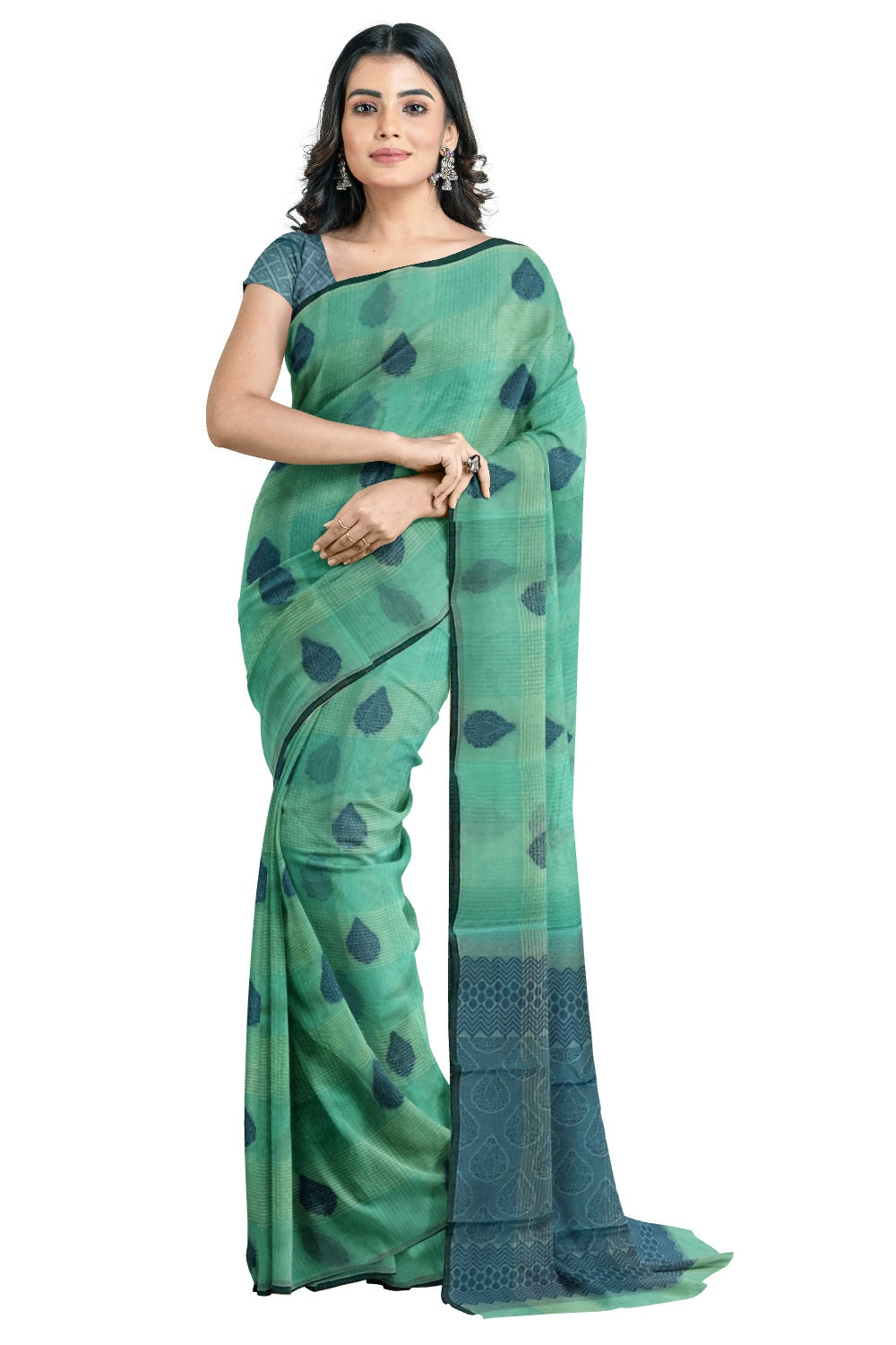 Southloom Sico Gadwal Semi Silk Saree in Turquoise Blue with Floral Motifs (Blouse Piece with Work)