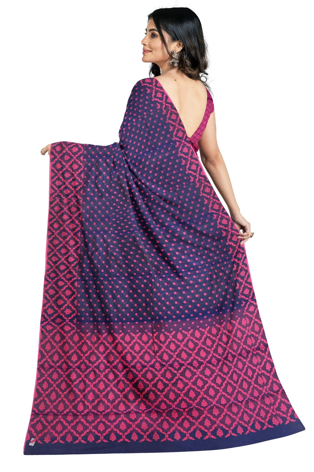 Southloom Sico Gadwal Semi Silk Saree in Dark Blue and Violet with Floral Motifs (Blouse Piece with Work)