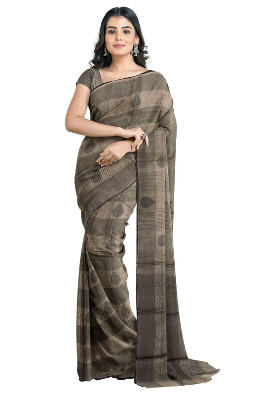 Southloom Sico Gadwal Semi Silk Saree in Grey with Floral Motifs (Blouse Piece with Work)