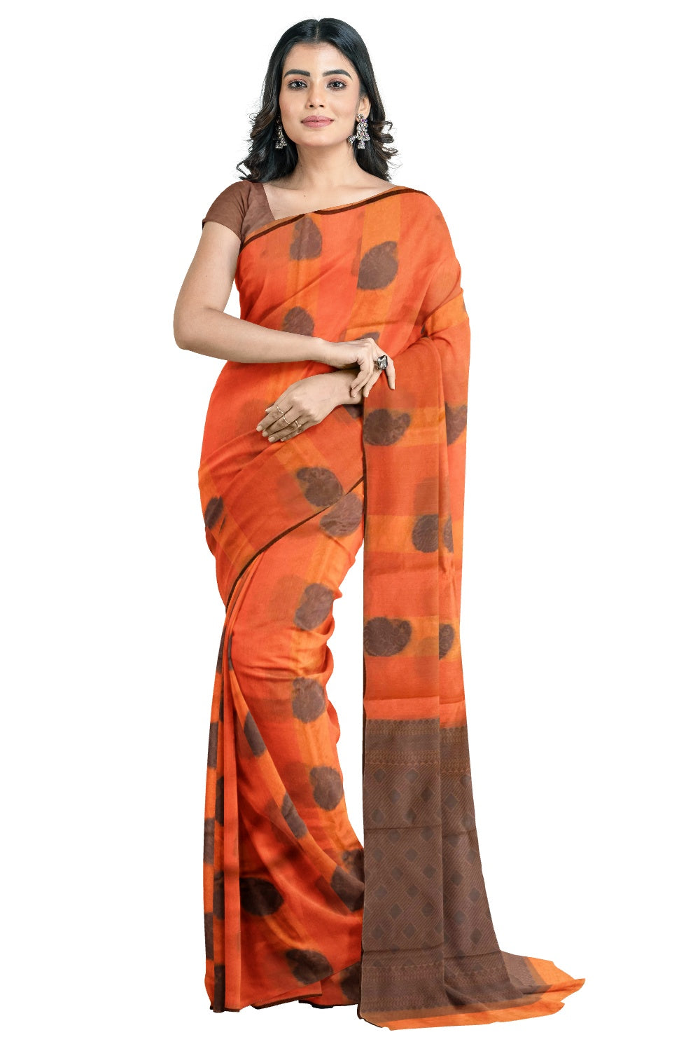 Southloom Sico Gadwal Semi Silk Saree in Orange with Paisley Motifs (Blouse Piece with Work)