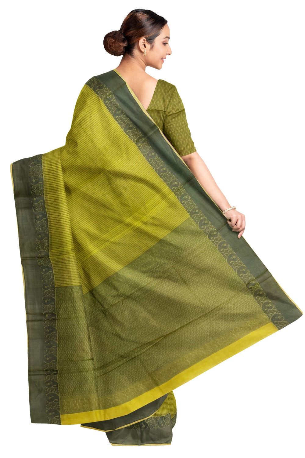 Southloom Sico Gadwal Semi Silk Saree in Green and Grey with Paisley Motifs (Blouse Piece with Work)