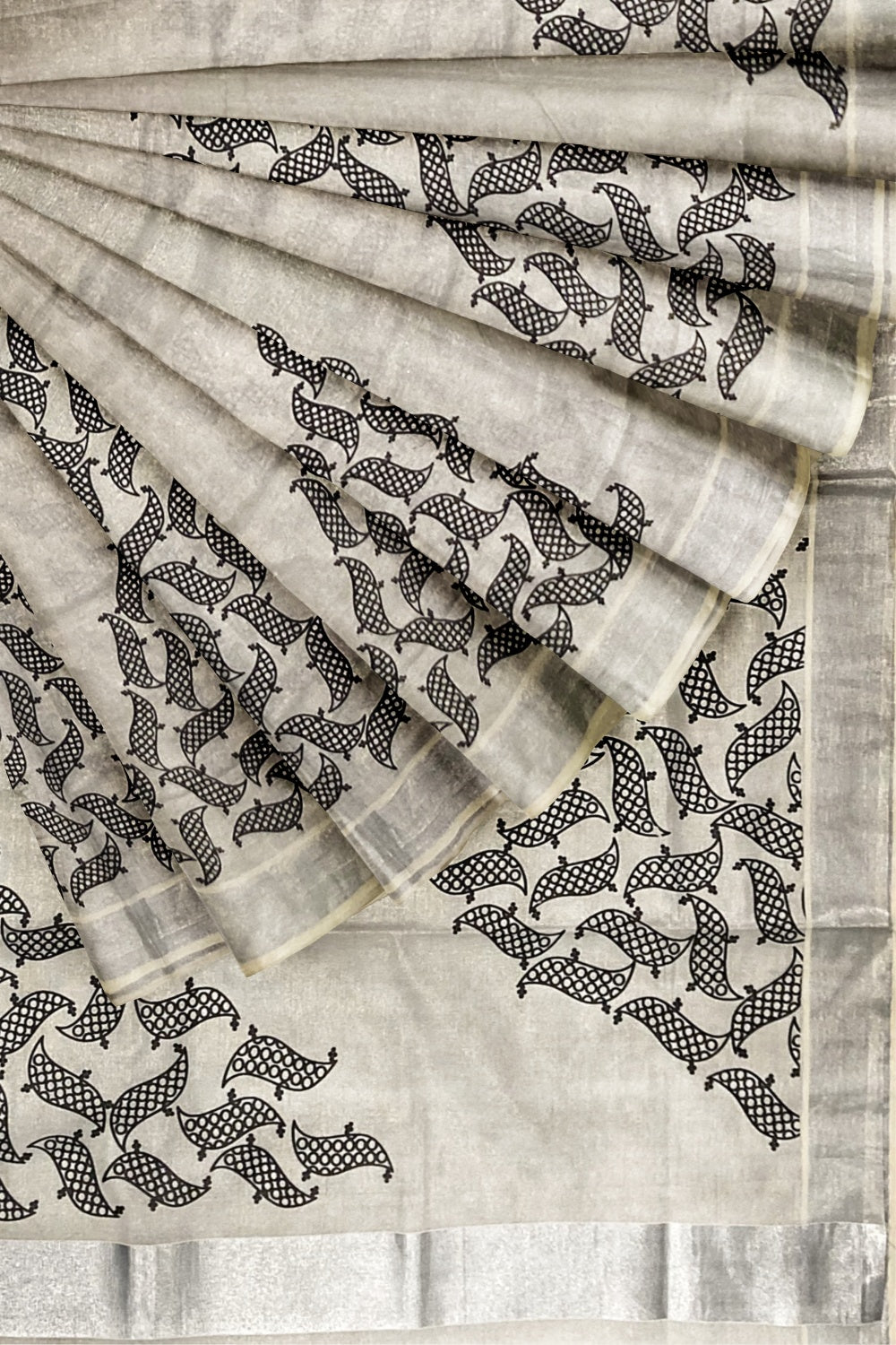 Silver Tissue Saree with Black Mural Print