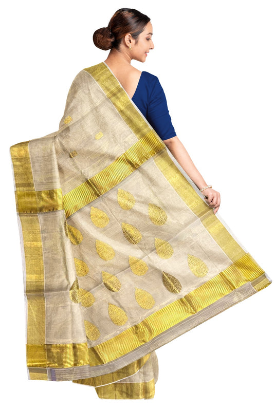 Southloom™ Original Handloom Kasavu Tissue Handwoven Heavy Work Saree