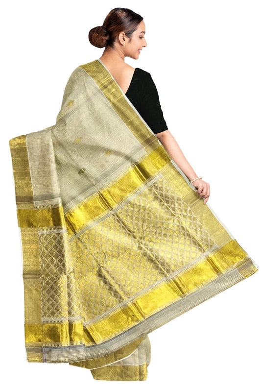 Southloom™ Original Handloom Kasavu Tissue Handwoven Patterns Heavy Work Saree