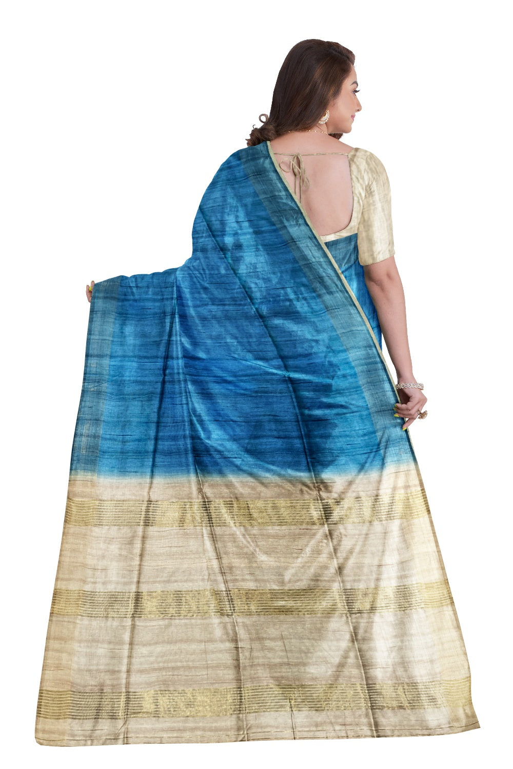 Southloom Tussar Thread Work Blue Designer Saree with Beige Pallu