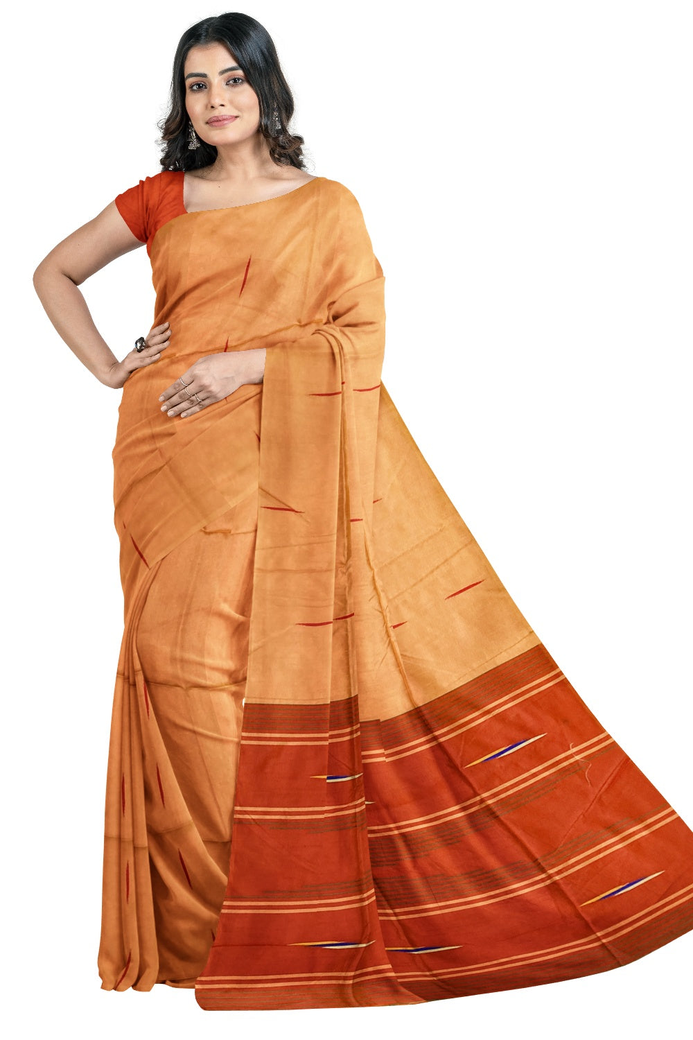 Southloom Tussar Thread Work Orange Designer Saree with Saffron Pallu