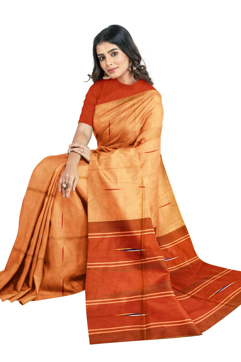 Southloom Tussar Thread Work Orange Designer Saree with Saffron Pallu