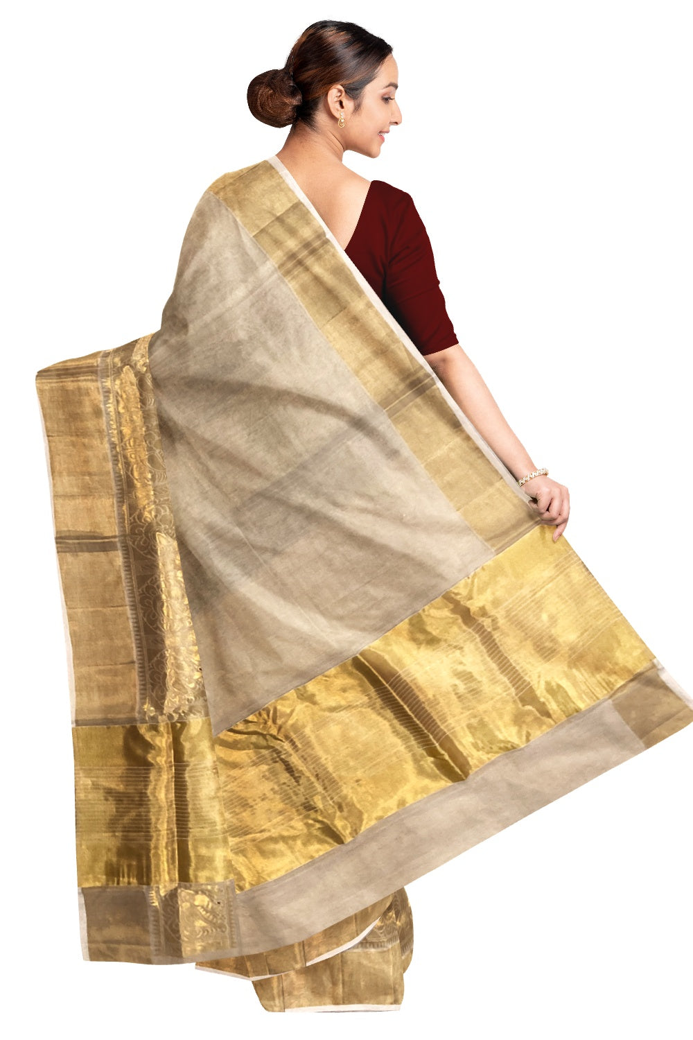 Southloom Balaramapuram Handloom Tissue Heavy Work Saree with 12 inch Pallu
