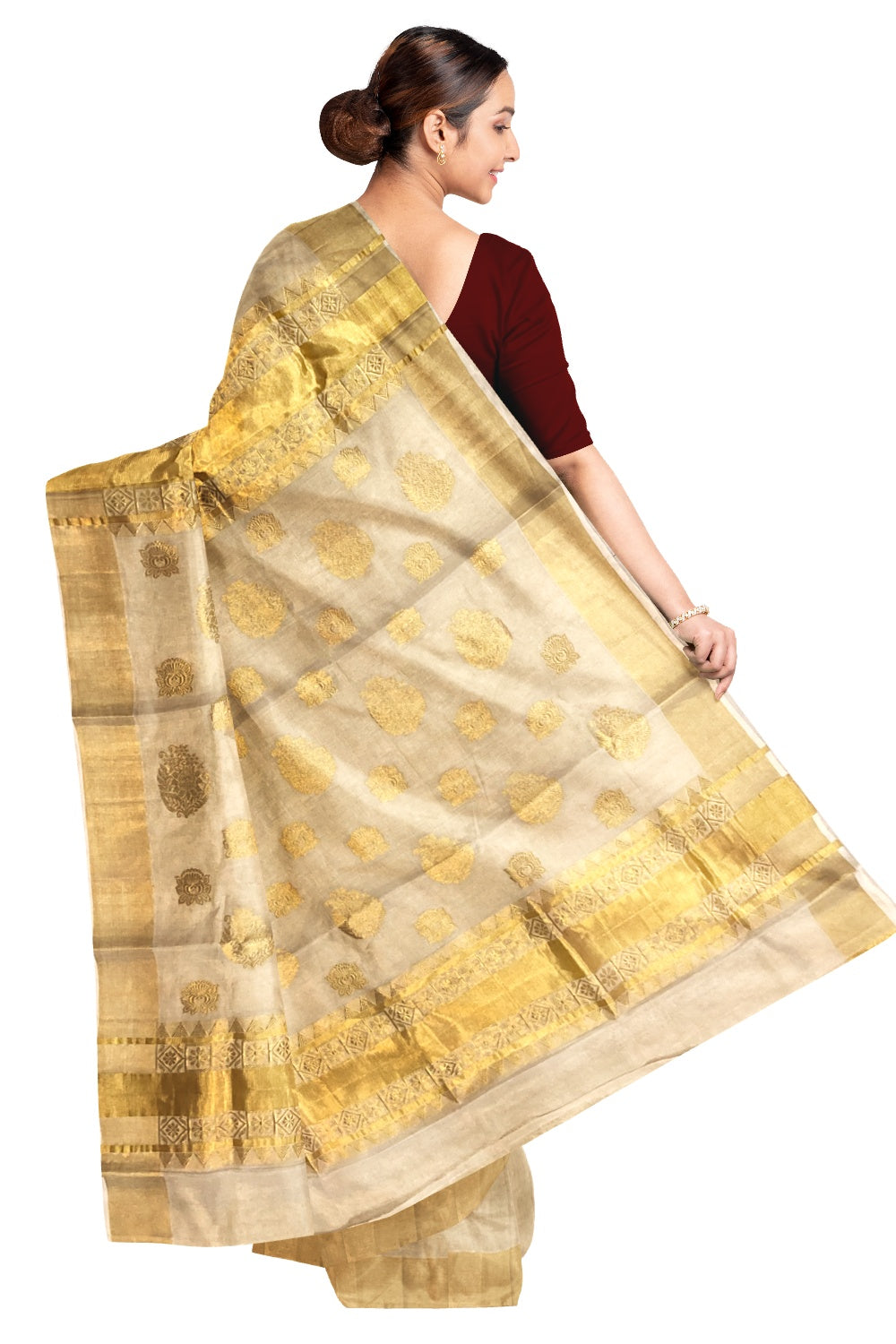 Southloom Balaramapuram Handloom Tissue Heavy Work Saree with 8 inch Woven Pallu