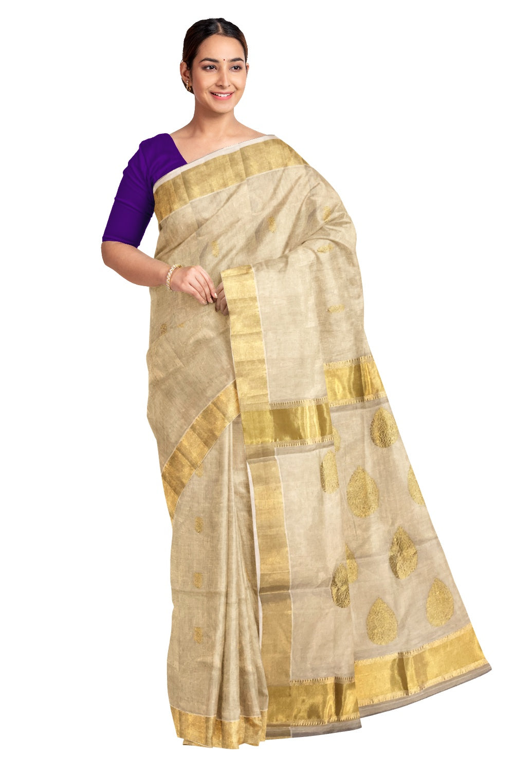 Southloom Balaramapuram Handloom Tissue Heavy Work Saree with Woven Motifs Design