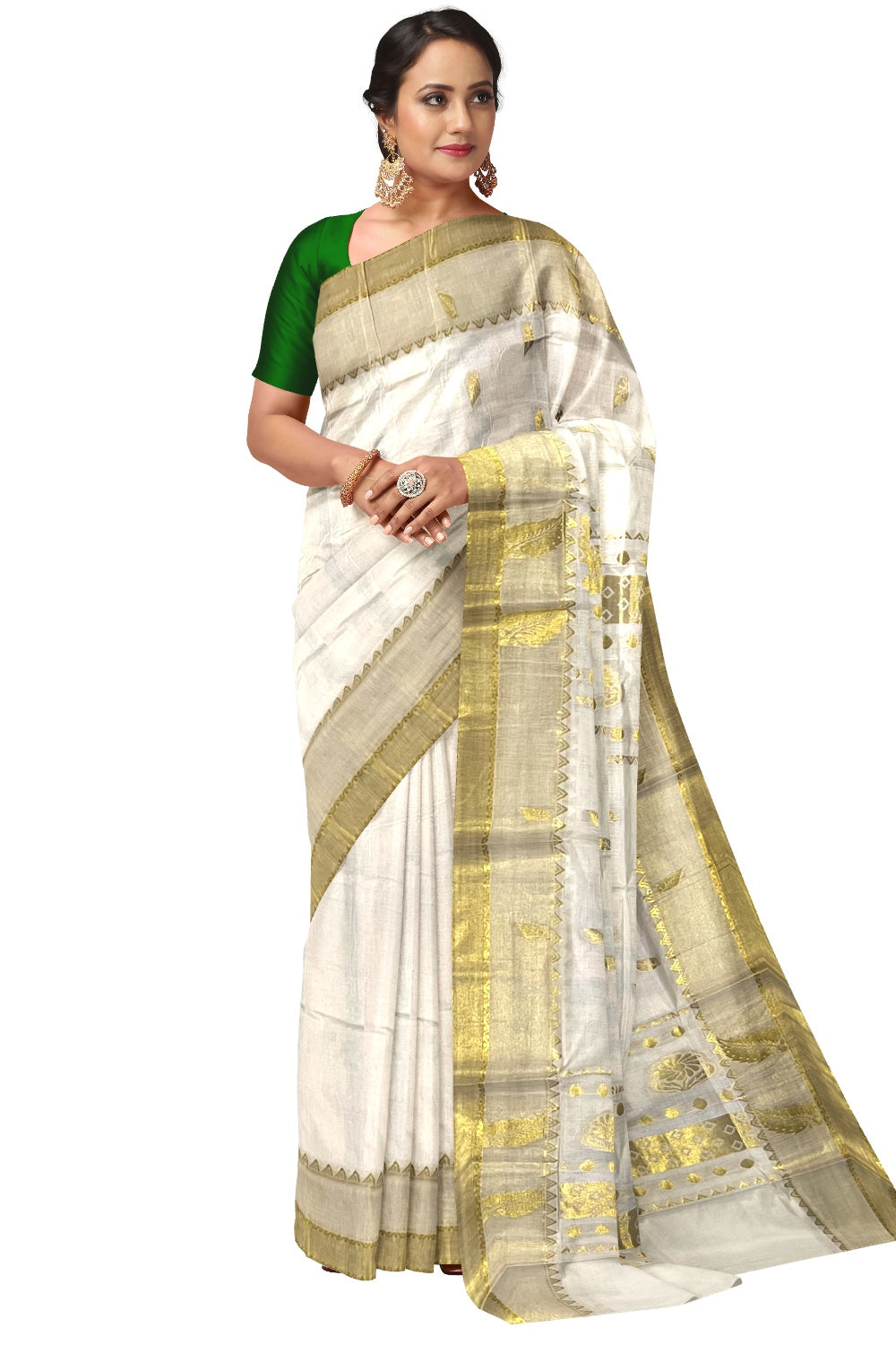 Southloom Kerala Saree with Kasavu Woven Works on Body