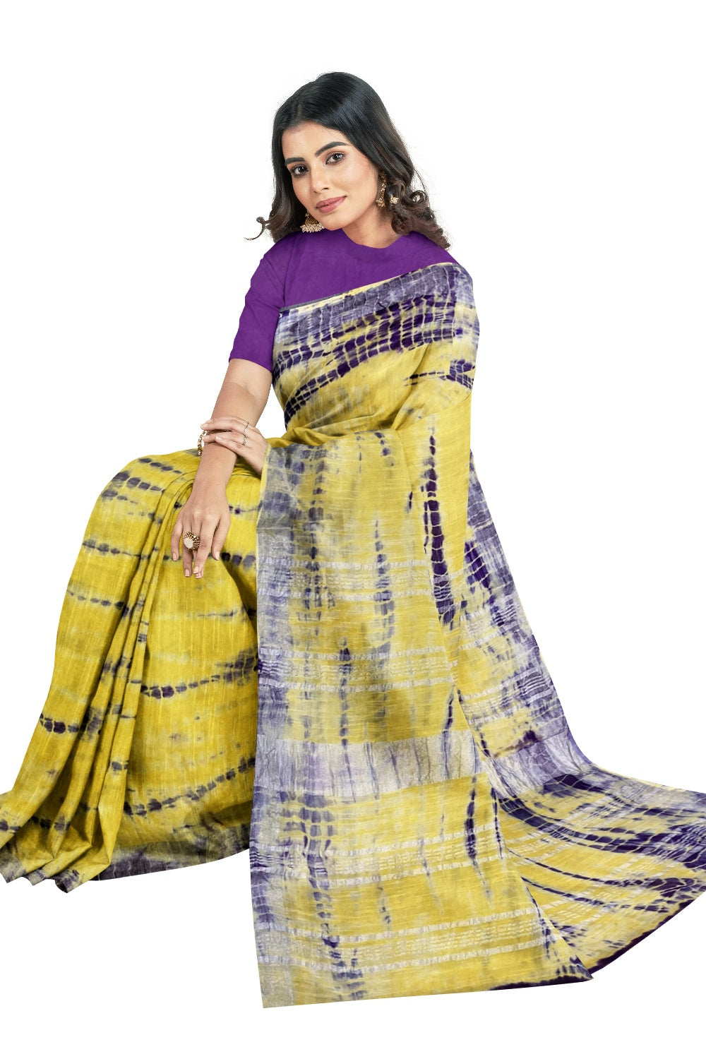 Southloom Linen Yellow and Purple Designer Saree