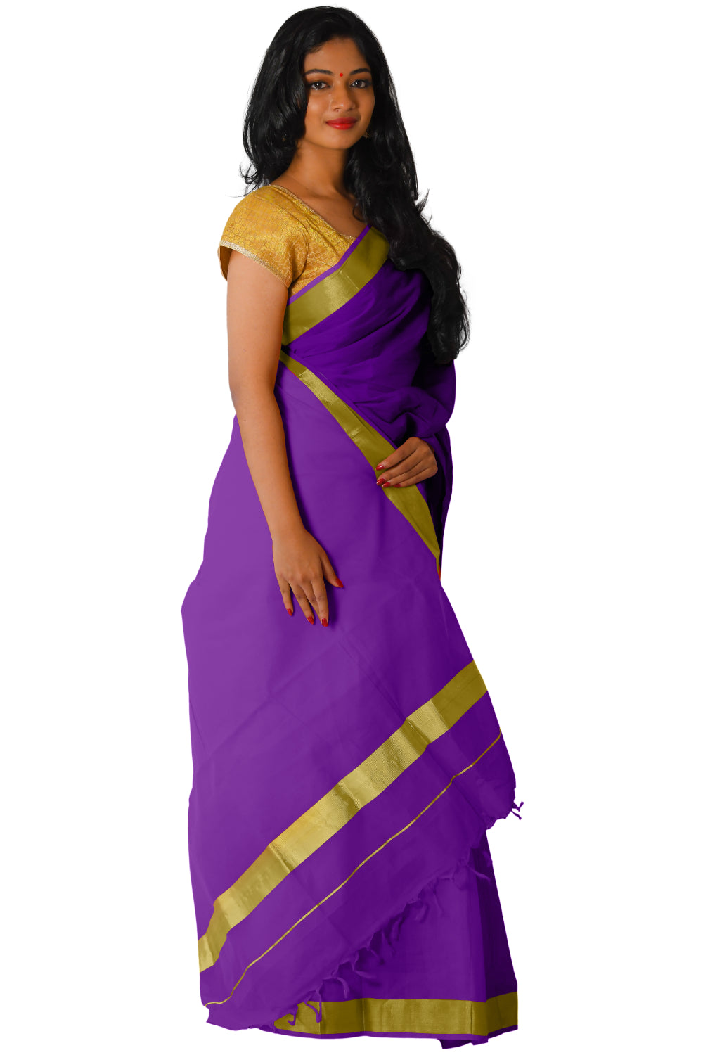 Kerala Traditional Violet Colour Kasavu Saree