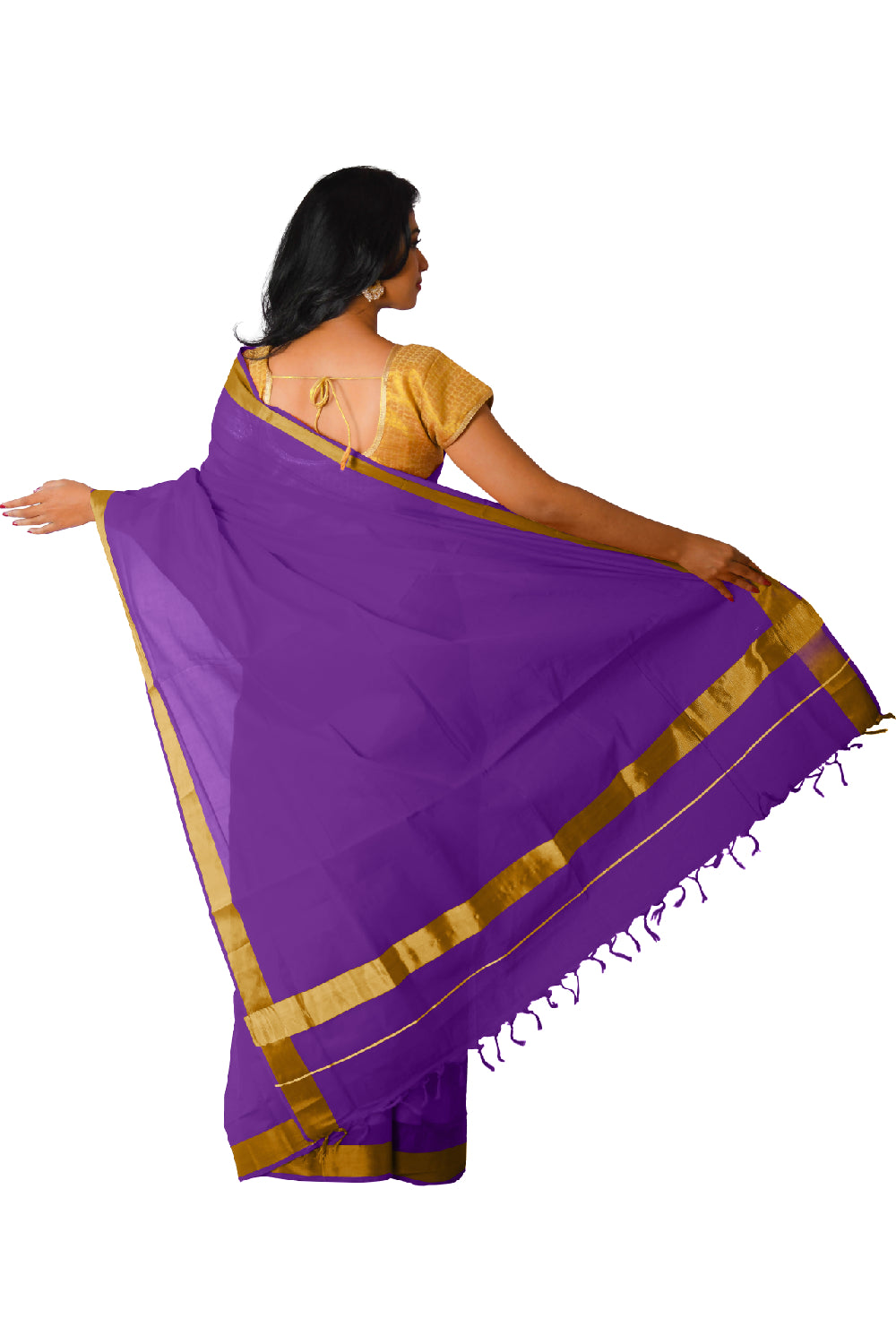 Kerala Traditional Violet Colour Kasavu Saree