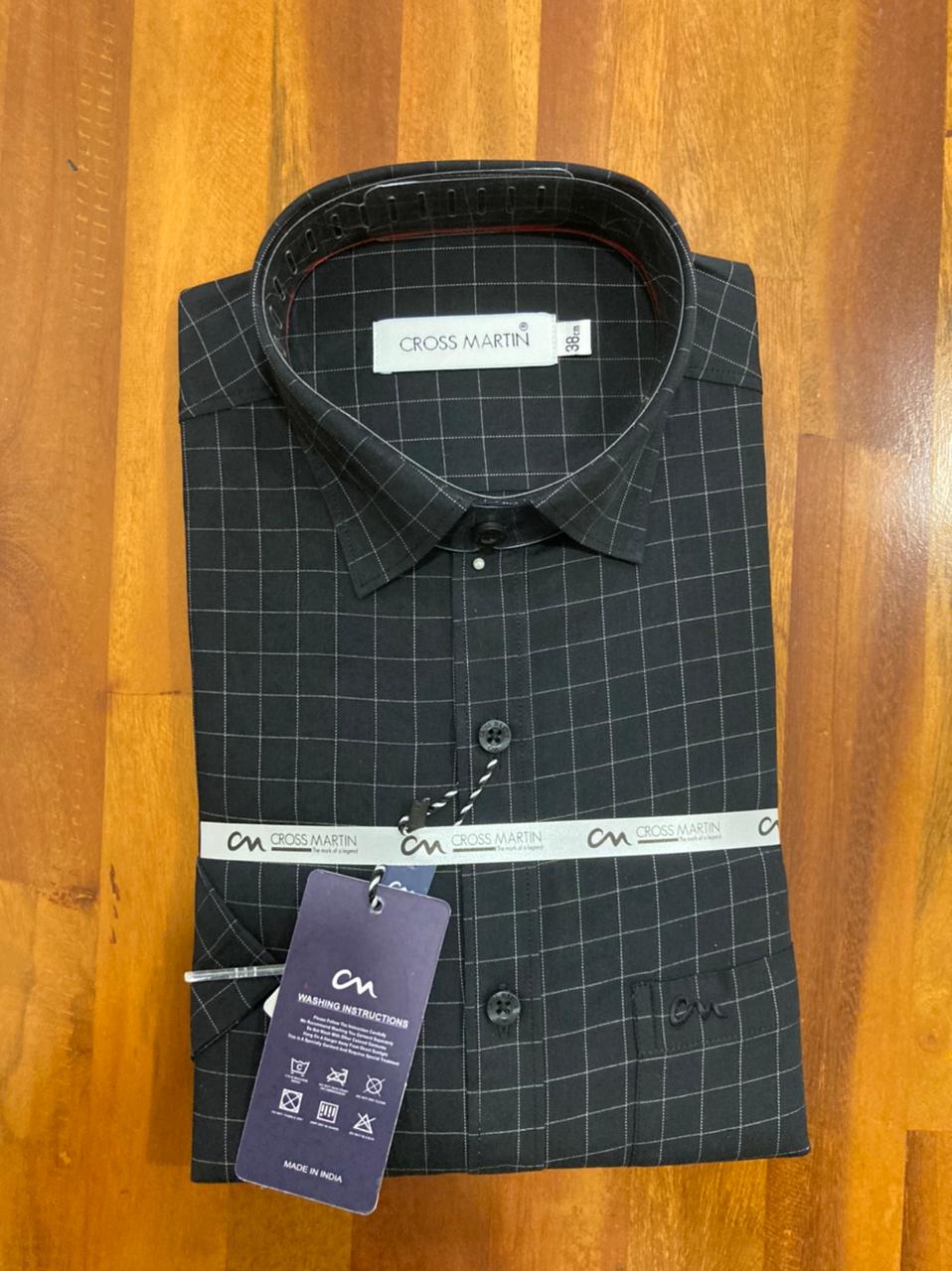 Pure Cotton Black Checkered Shirt (38 HS)
