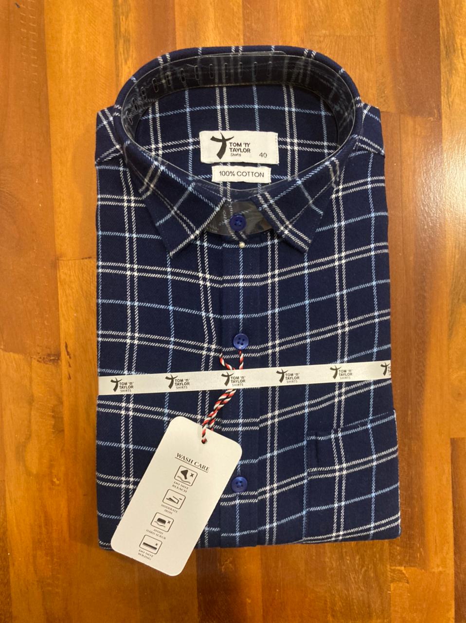 Pure Cotton Navy Blue Checkered Shirt (40 FS)