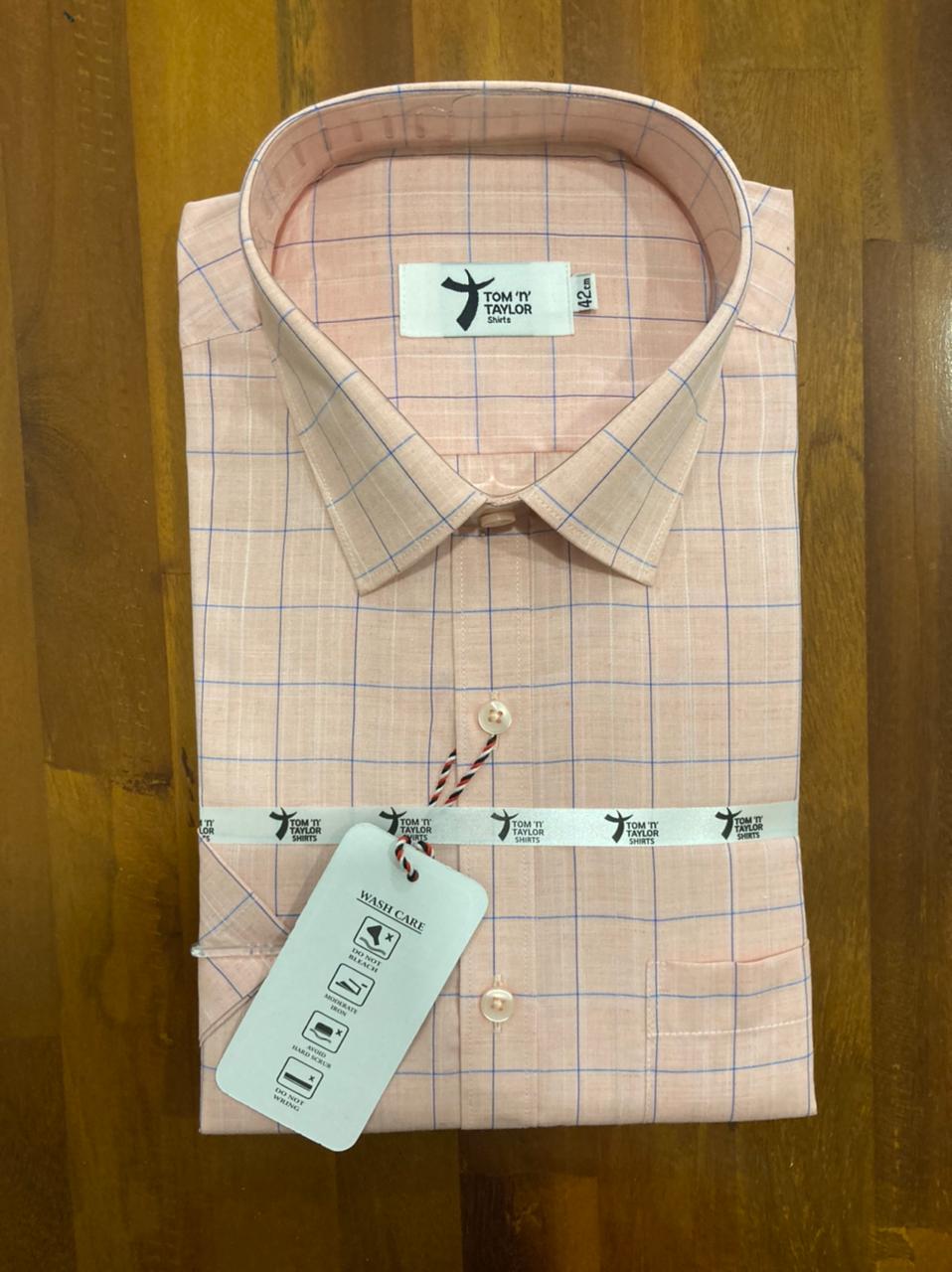Pure Cotton Light Pink Checkered Shirt (42 HS)