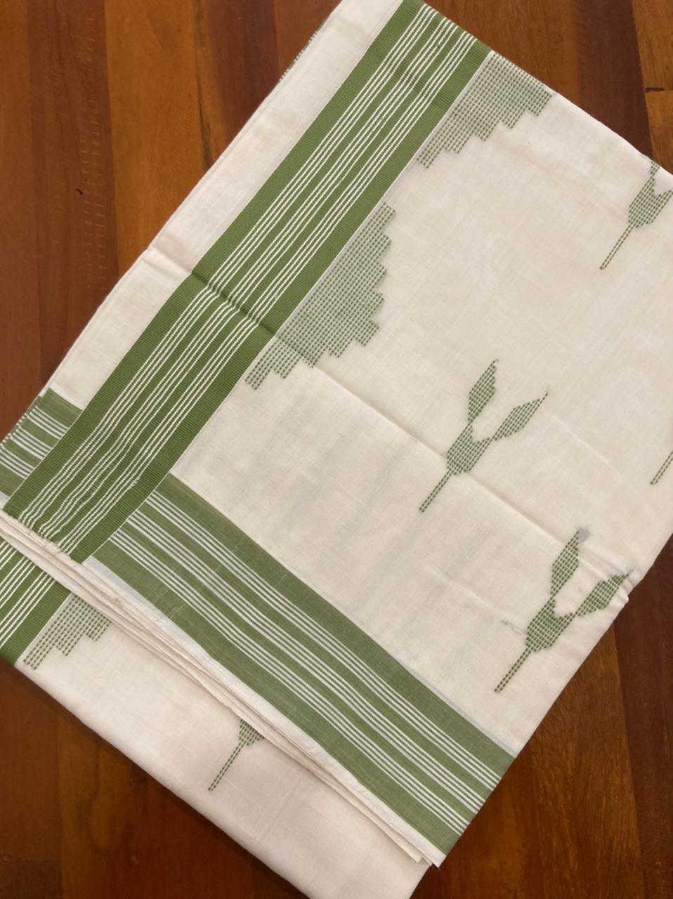 Southloom Kuthampully Unakkupaavu Handloom Onam Saree with Green Butta Works