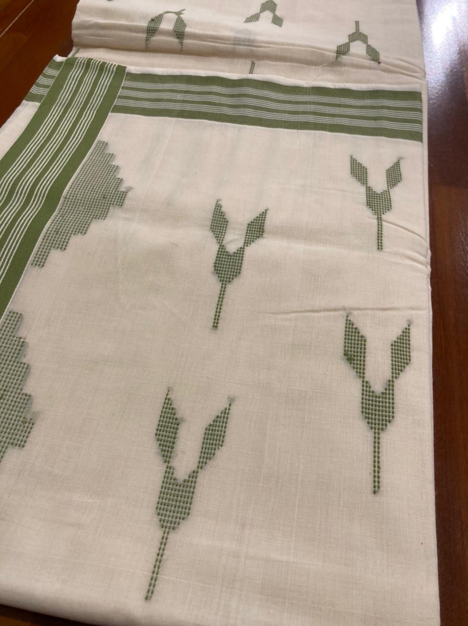 Southloom Kuthampully Unakkupaavu Handloom Onam Saree with Green Butta Works