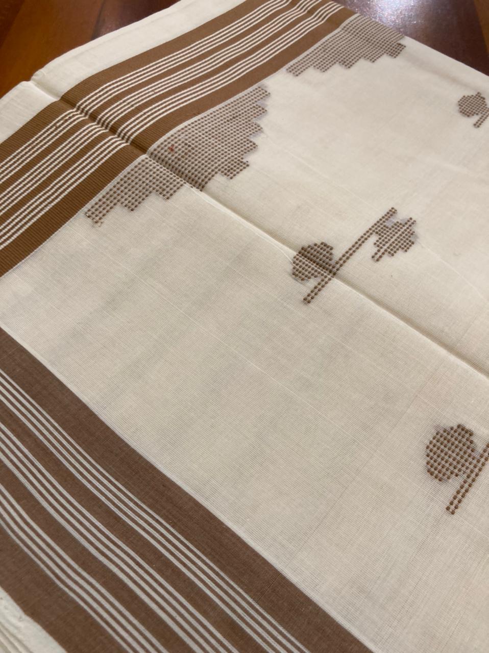 Southloom Kuthampully Unakkupaavu Handloom Onam Saree with Brown Butta Works