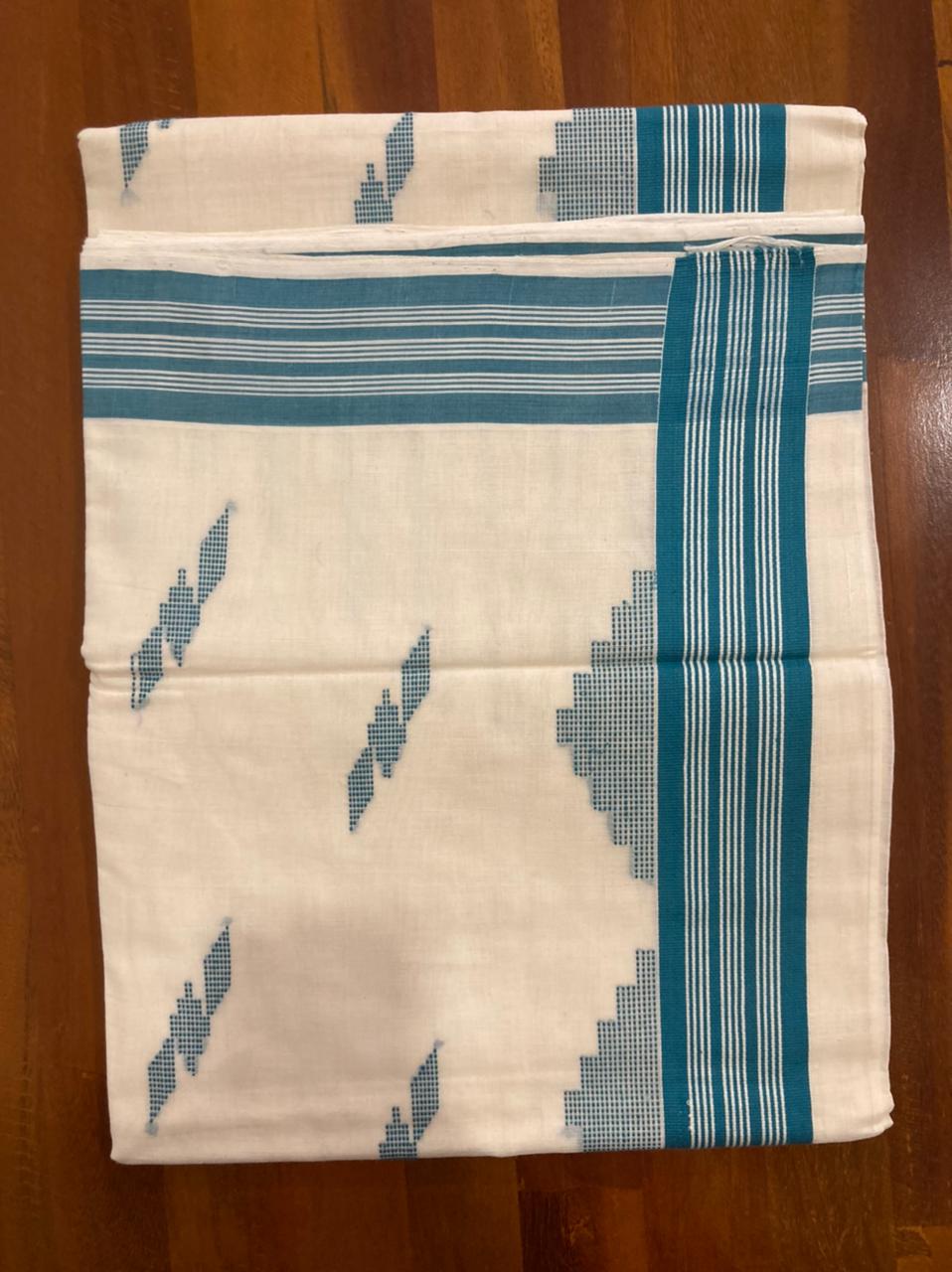 Southloom Kuthampully Unakkupaavu Handloom Onam Saree with Teal Butta Works