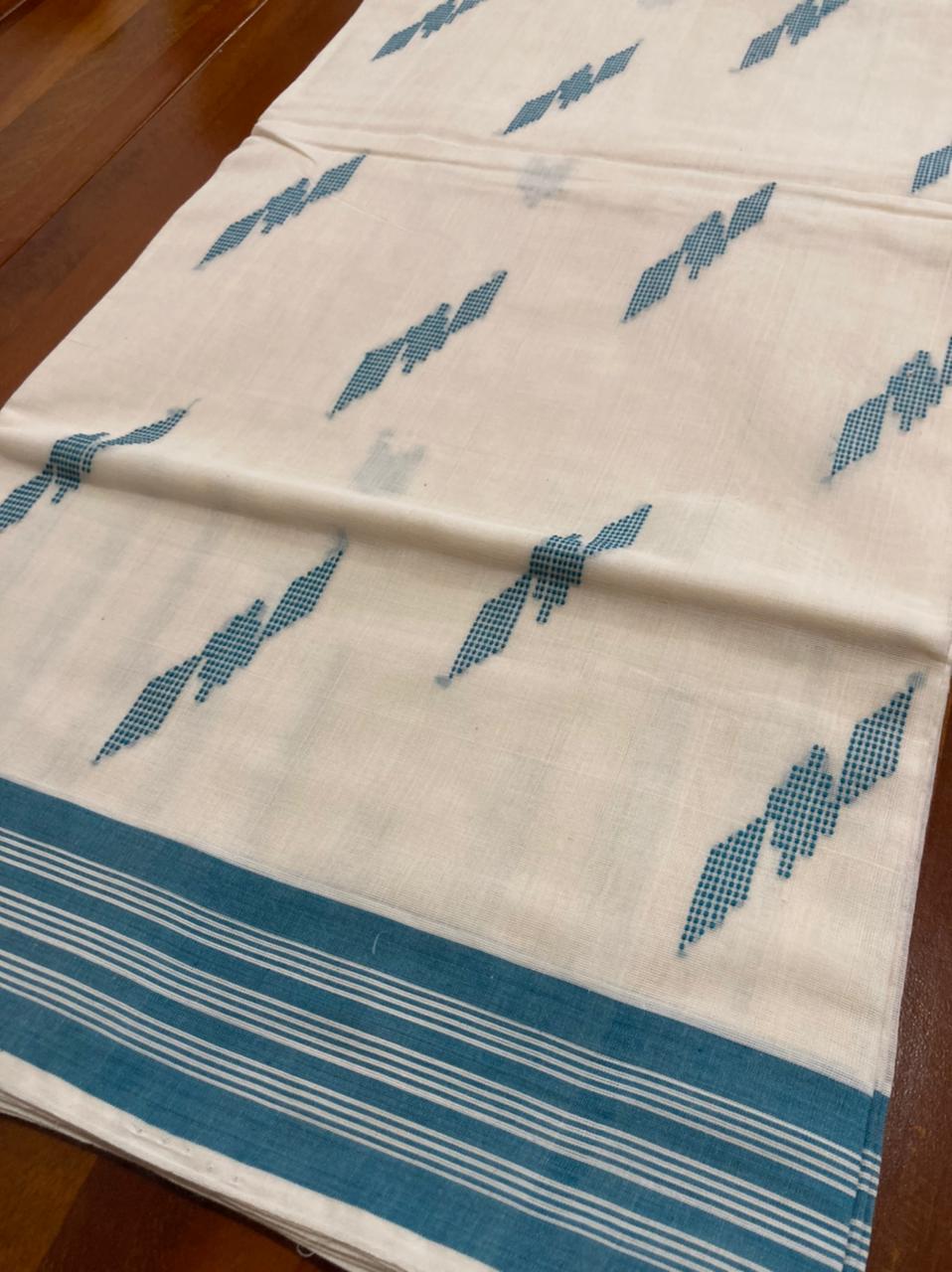 Southloom Kuthampully Unakkupaavu Handloom Onam Saree with Teal Butta Works