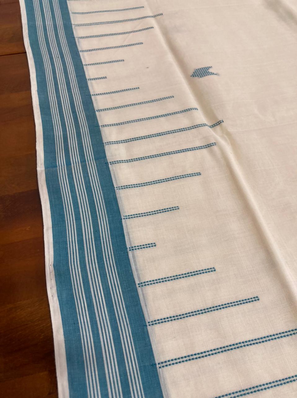 Southloom Kuthampully Unakkupaavu Handloom Onam Saree with Teal Butta Works