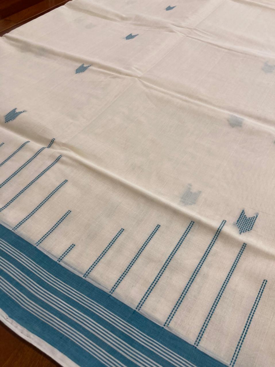 Southloom Kuthampully Unakkupaavu Handloom Onam Saree with Teal Butta Works