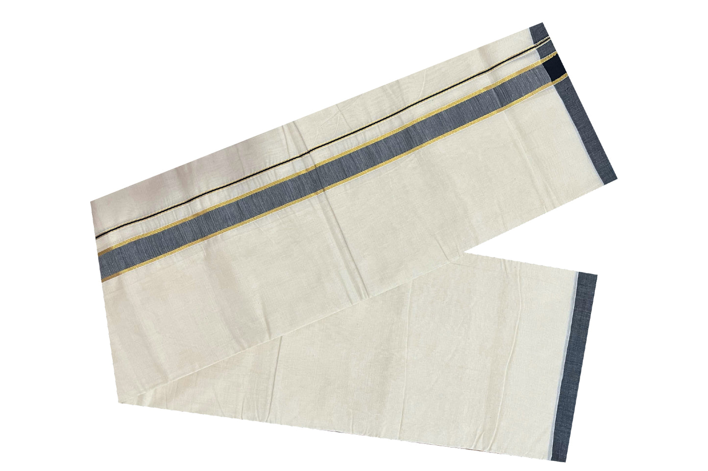 Off White Cotton Mundu with Black and Kasavu Border (South Indian Dhoti)