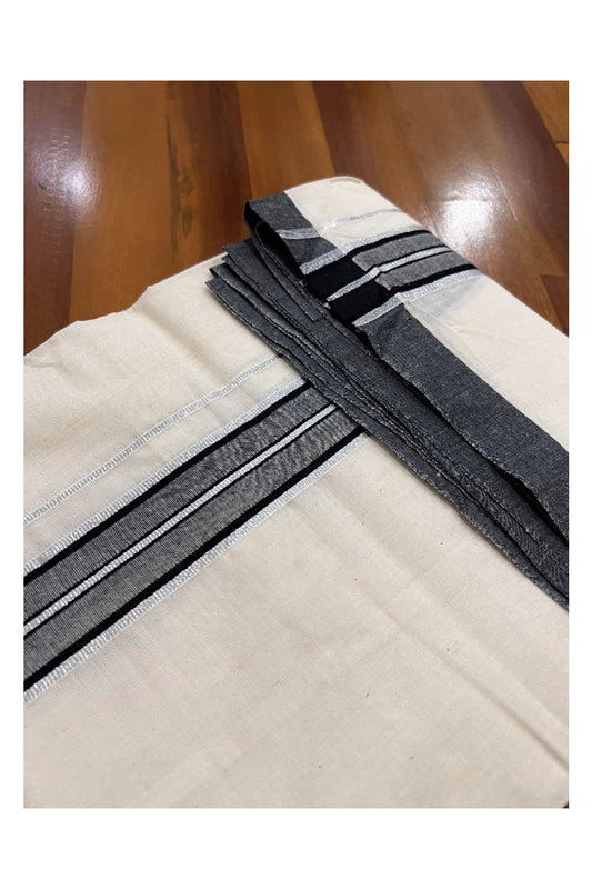 Off White Cotton Mundu with Black and Silver Kasavu Border (South Indian Dhoti)