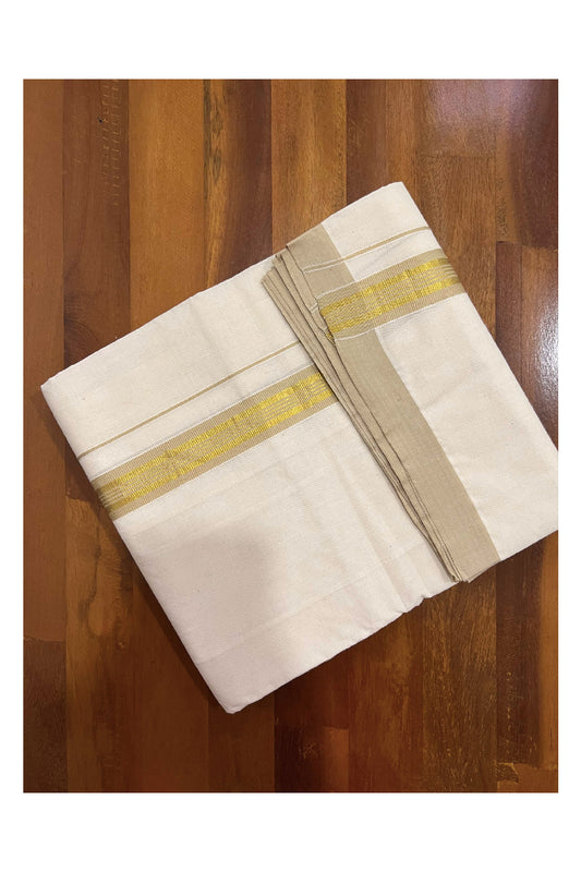 Off White Cotton Mundu with Cream and Kasavu Border (South Indian Dhoti)