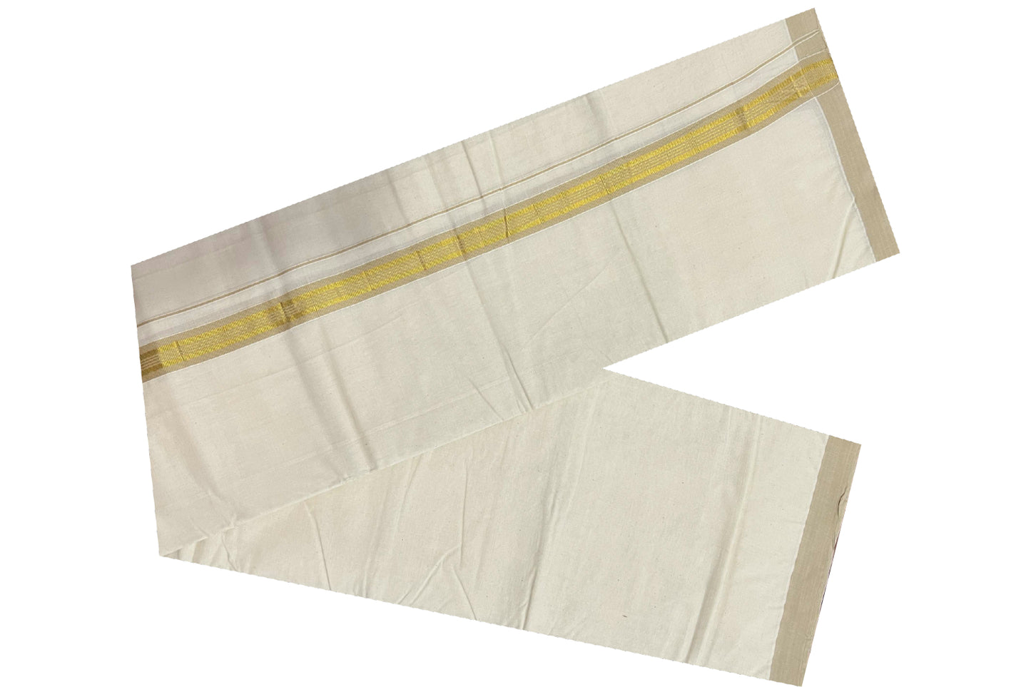 Off White Cotton Mundu with Cream and Kasavu Border (South Indian Dhoti)