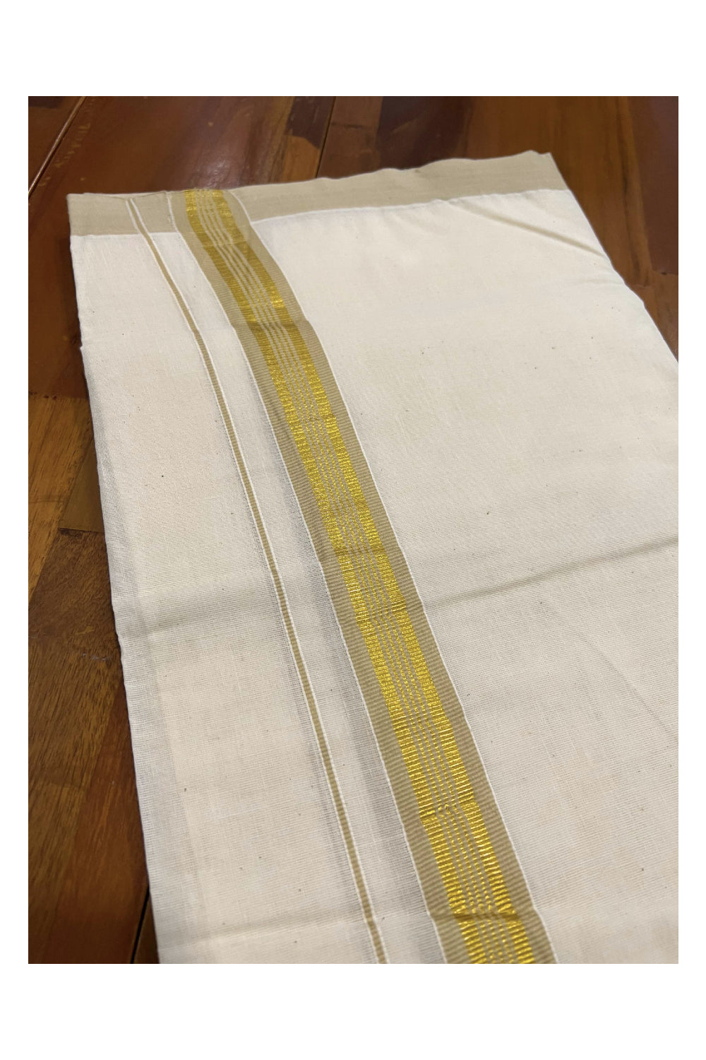 Off White Cotton Mundu with Cream and Kasavu Border (South Indian Dhoti)