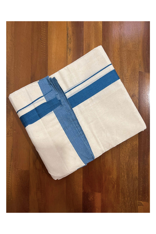 Off White Cotton Mundu with Blue Border (South Indian Dhoti)