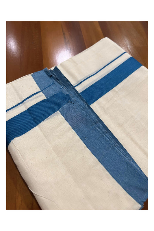 Off White Cotton Mundu with Blue Border (South Indian Dhoti)