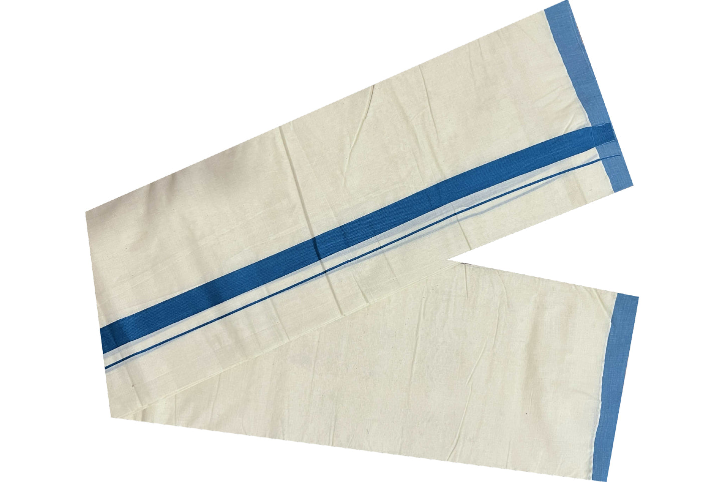 Off White Cotton Mundu with Blue Border (South Indian Dhoti)