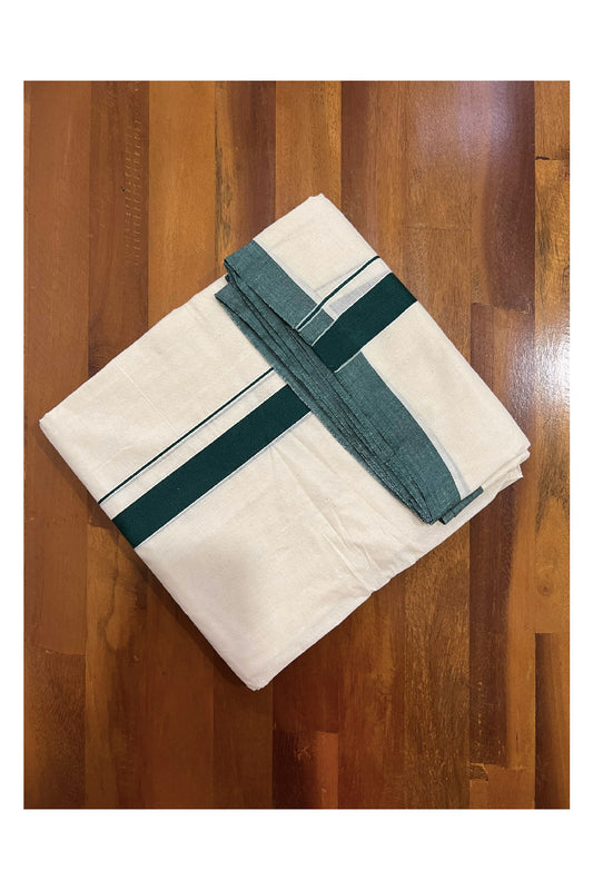 Off White Cotton Mundu with Dark Green Border (South Indian Dhoti)