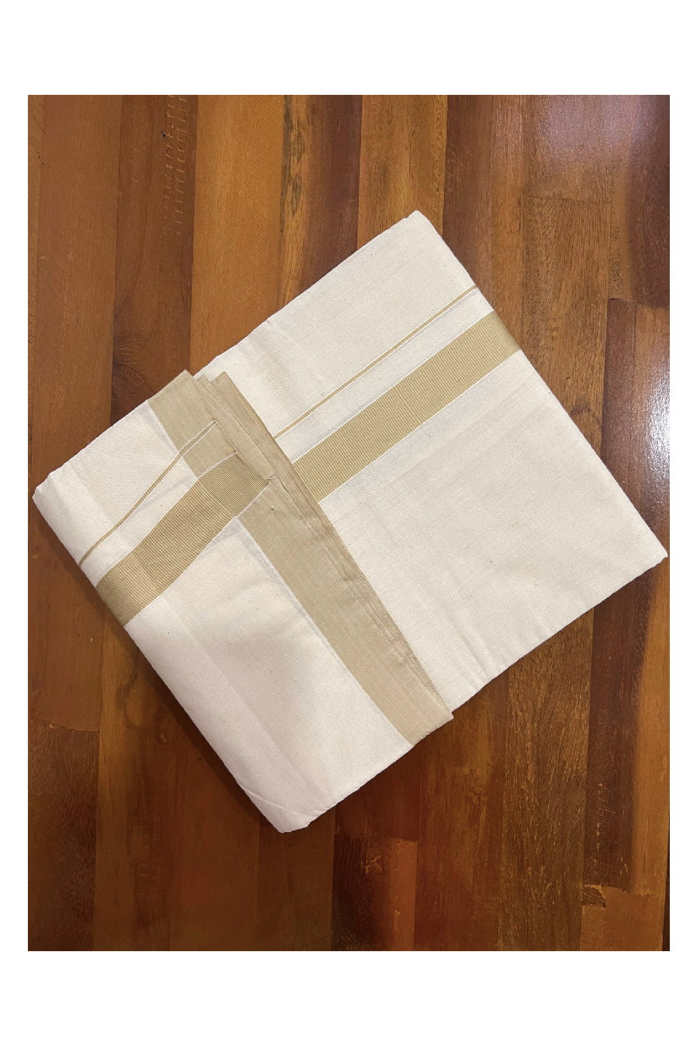 Off White Cotton Mundu with Beige Border (South Indian Dhoti)