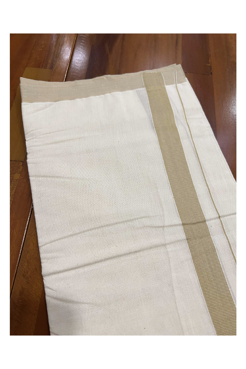 Off White Cotton Mundu with Beige Border (South Indian Dhoti)