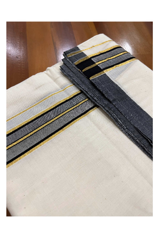 Off White Cotton Mundu with Black and Kasavu Border (South Indian Dhoti)