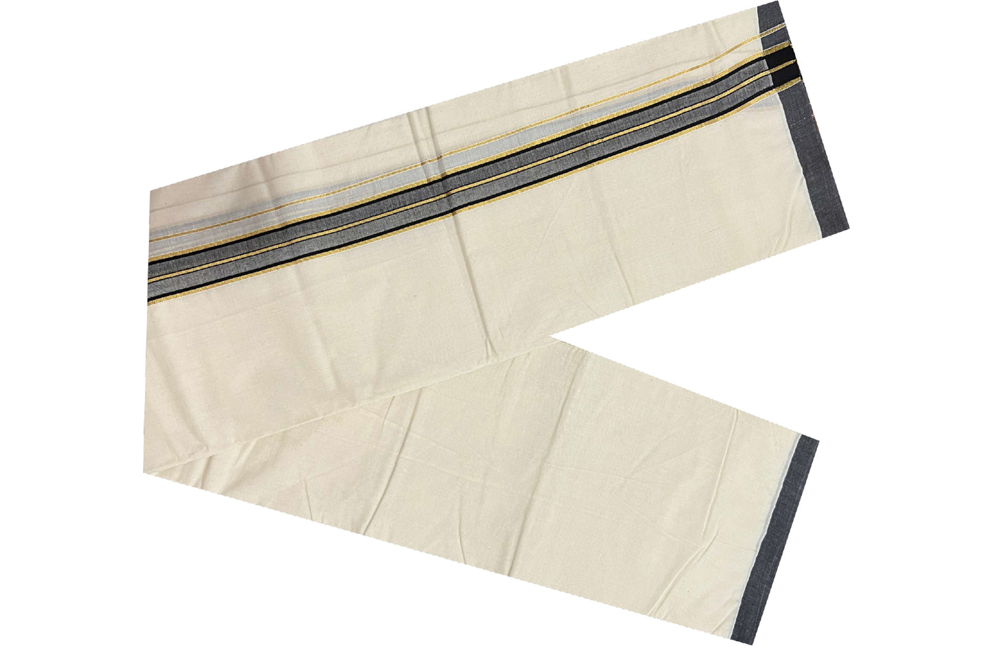 Off White Cotton Mundu with Black and Kasavu Border (South Indian Dhoti)