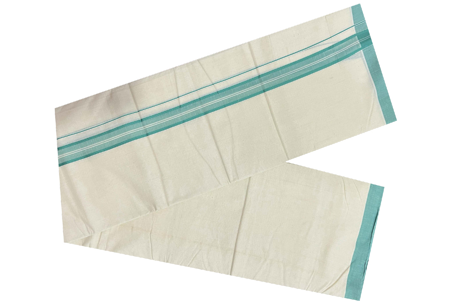 Off White Cotton Mundu with Turquoise Border (South Indian Dhoti)