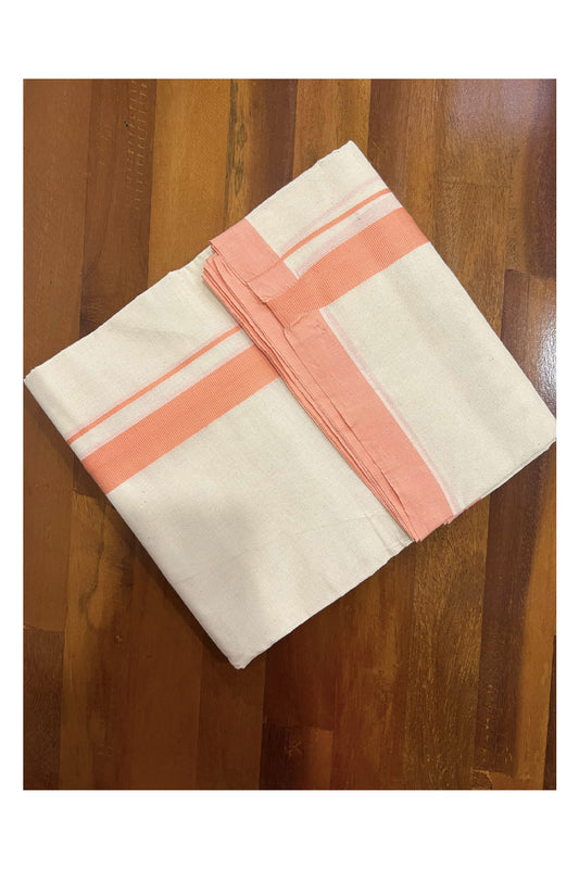 Off White Cotton Mundu with Peach Border (South Indian Dhoti)