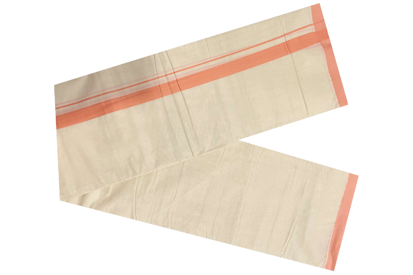 Off White Cotton Mundu with Peach Border (South Indian Dhoti)