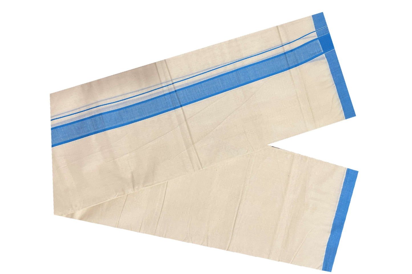 Off White Cotton Mundu with Blue Border (South Indian Dhoti)