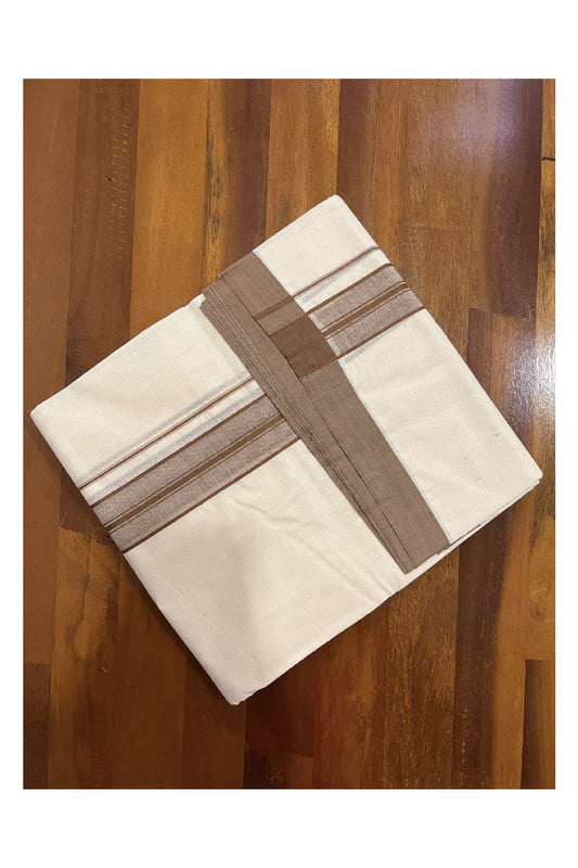 Off White Cotton Mundu with Brown Line Border (South Indian Dhoti)