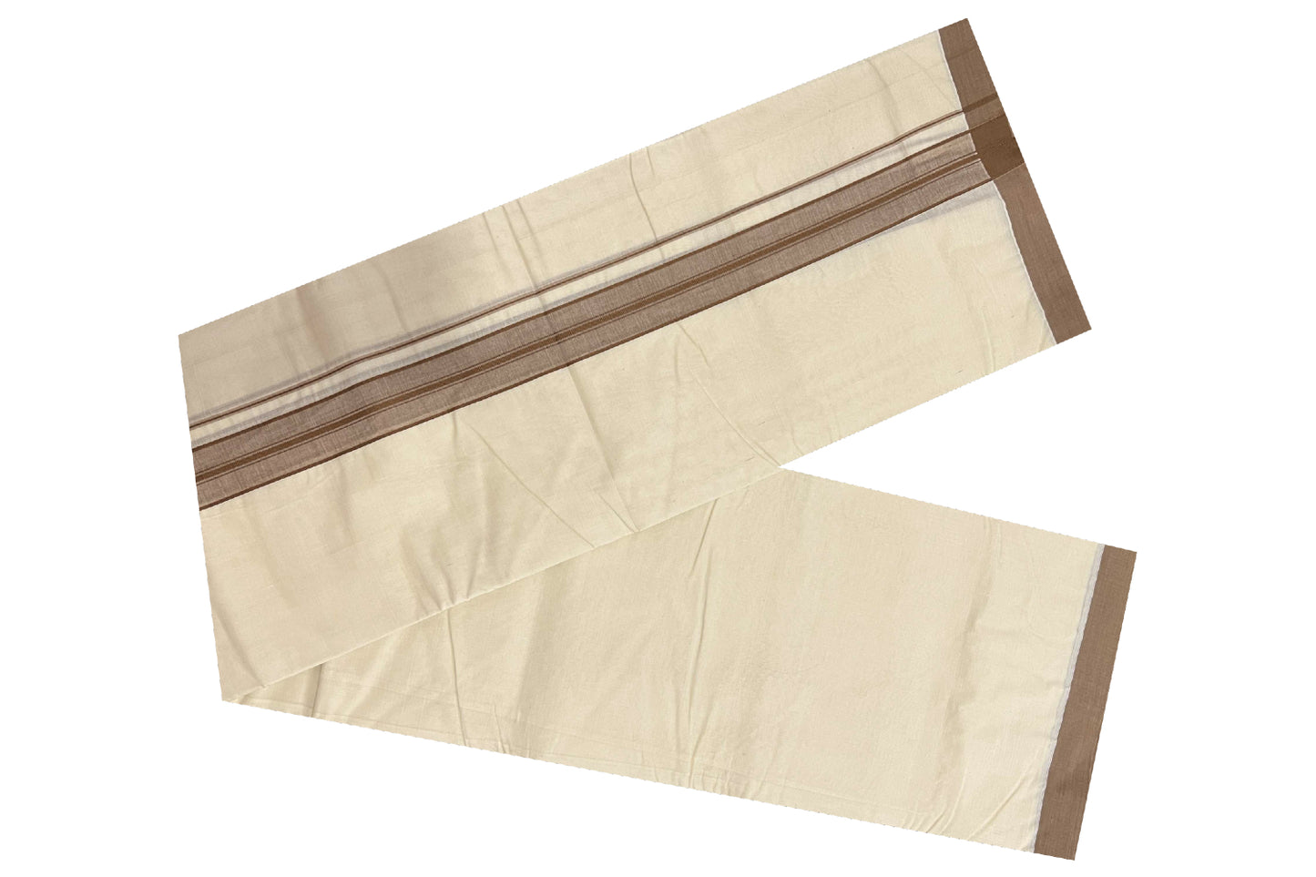 Off White Cotton Mundu with Brown Line Border (South Indian Dhoti)